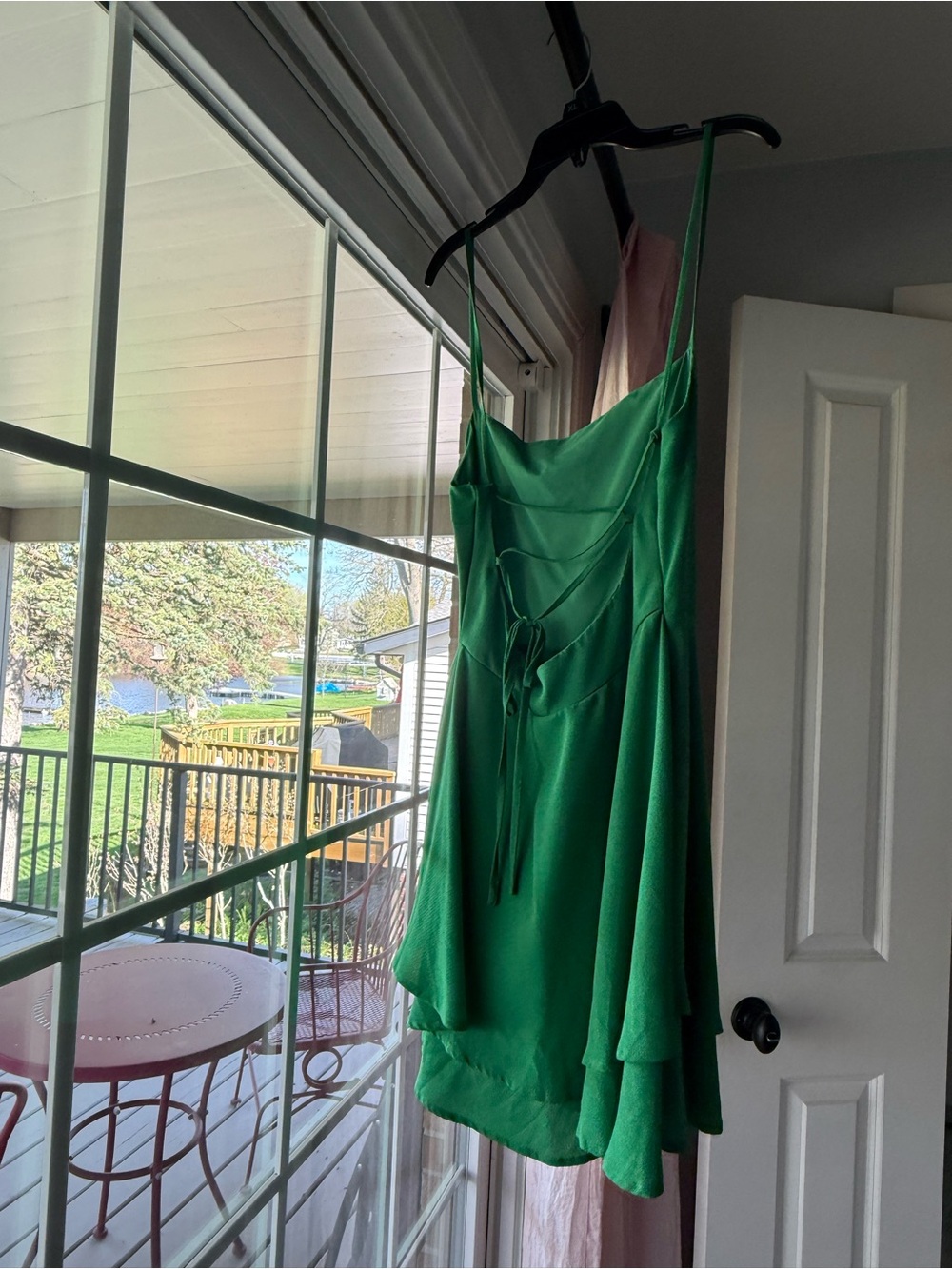 Emerald Green Flowy Cowl Neck Adjustable LaceUp Back Dress size small side zip